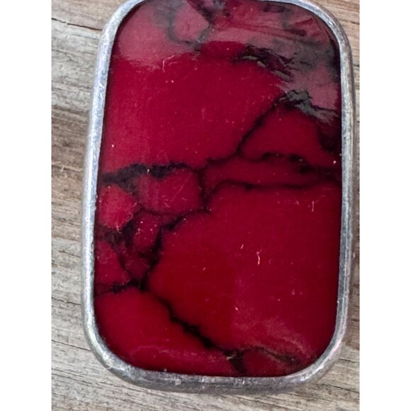 Vintage Sterling Silver & Red Jasper Pendant Rectangle Shape Marked Mexico 925 2 - Picture 2 of 7